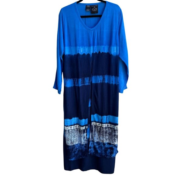Shopping With Anthony Mark Hankins Womens V Neck Flowy Blue Tie-Dye Maxi Dress S - Picture 1 of 8